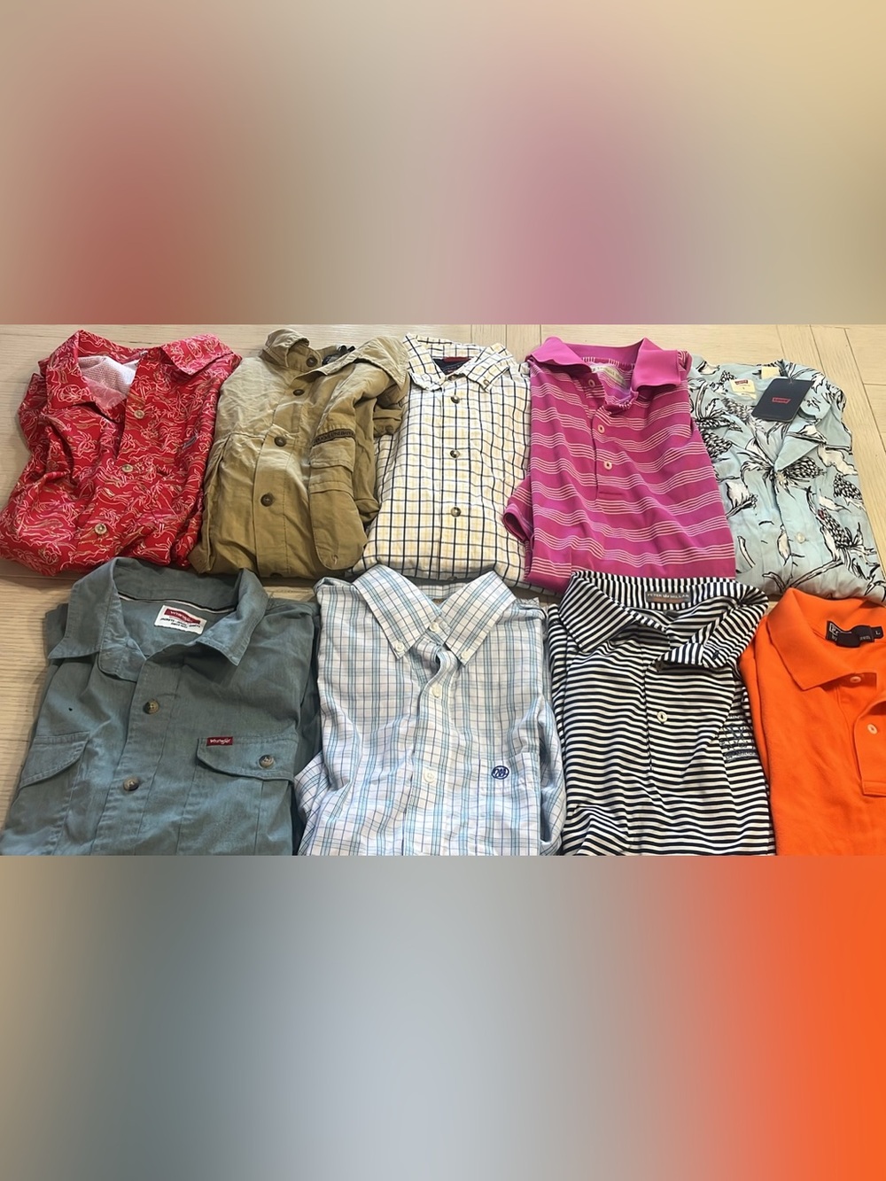 Men’s Shirt Lot Size Large Short Sleeve 11 shirts Polo, Columbia, Peter Millar
